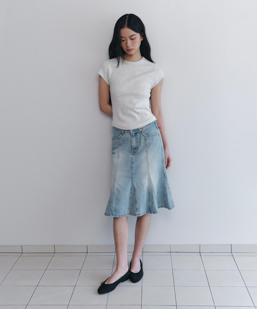 Kyuliti C Panel-Flare Denim Skirt_Light Blue