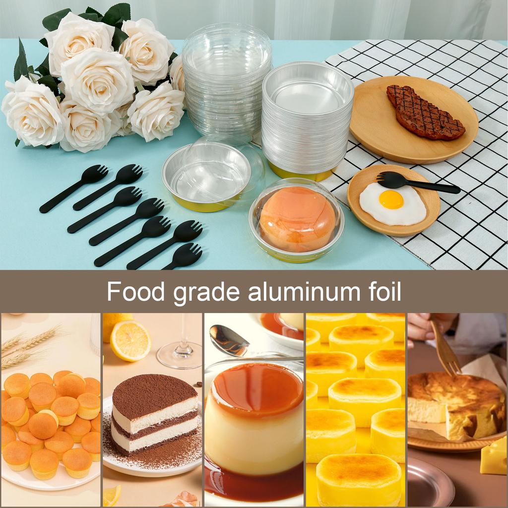 50Pcs Mini Cake Pans with Lids and Spoon 230ml Non Stick Foil Baking Box Kitchen Tools Ramadan Mini Bread Muffin Tins Loaf Pans