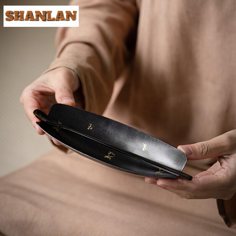 Retro Lacquer Phase Metallic Iron Tea Scoop Vintage Tea Leaf Holder Shovel Chahe Appreciation Ladle Chinese Tea Cafes Collection