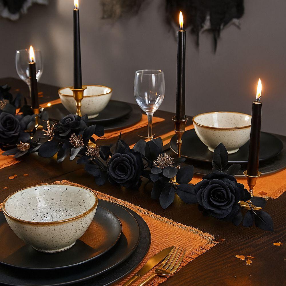 Black Halloween Rose Leaf Vines Simulated Flowers Realistic Artificial Rose Vines Handmade 175cm Halloween Garland