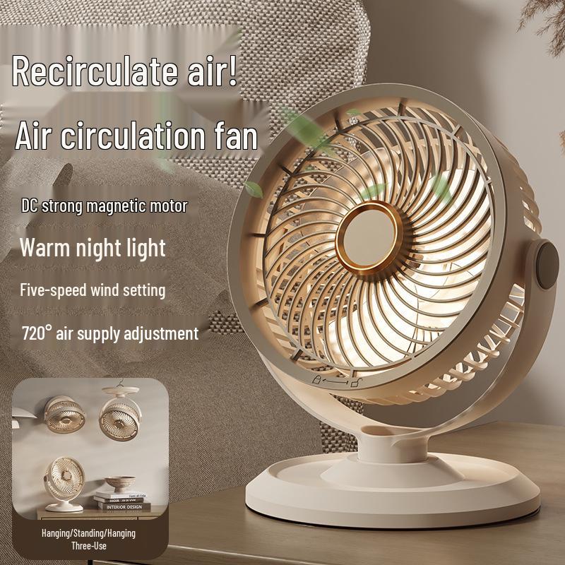 USB Rechargeable Desktop Fan with Night Light and Long Battery Life for Home, Air Circulation & Outdoor Use