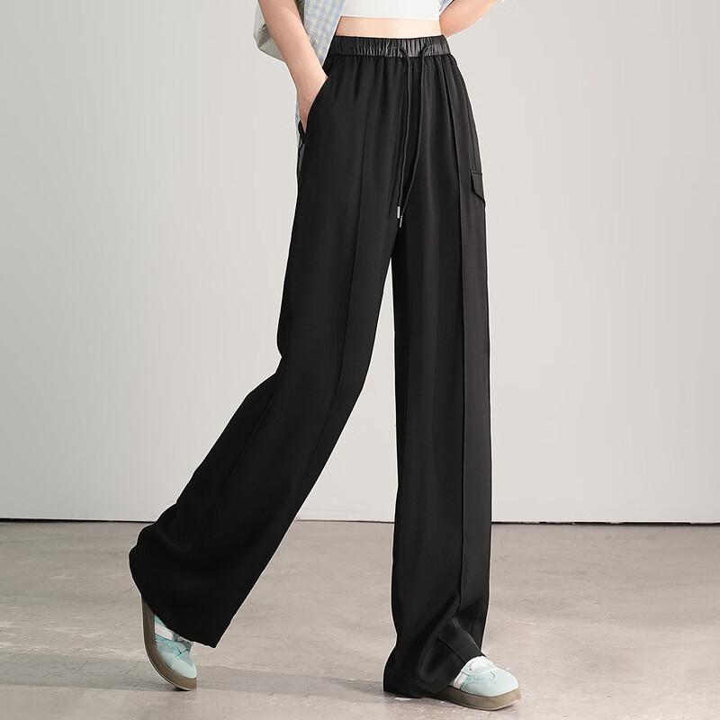 Women's High-Waist Straight Leg Casual Pants with Drawstring