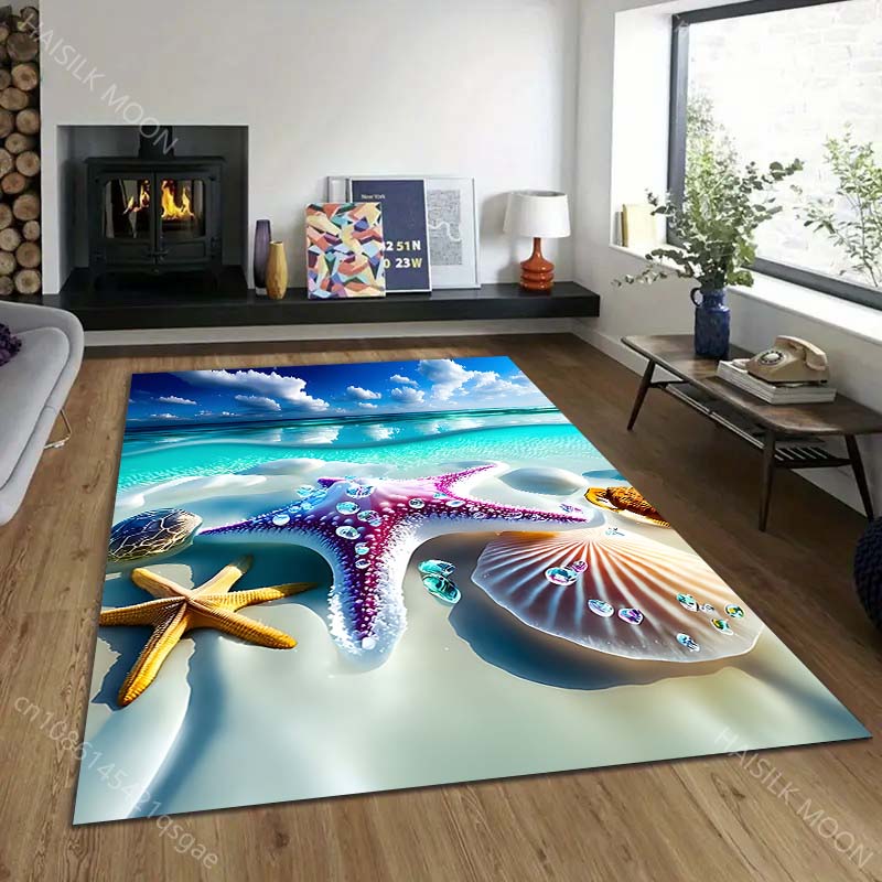1PC Starfish Shells Beach Ocean Pattern Rug Carpets for Bedroom Living Room Sofa Mat Creative Door Mat Cloakroom Home Decor