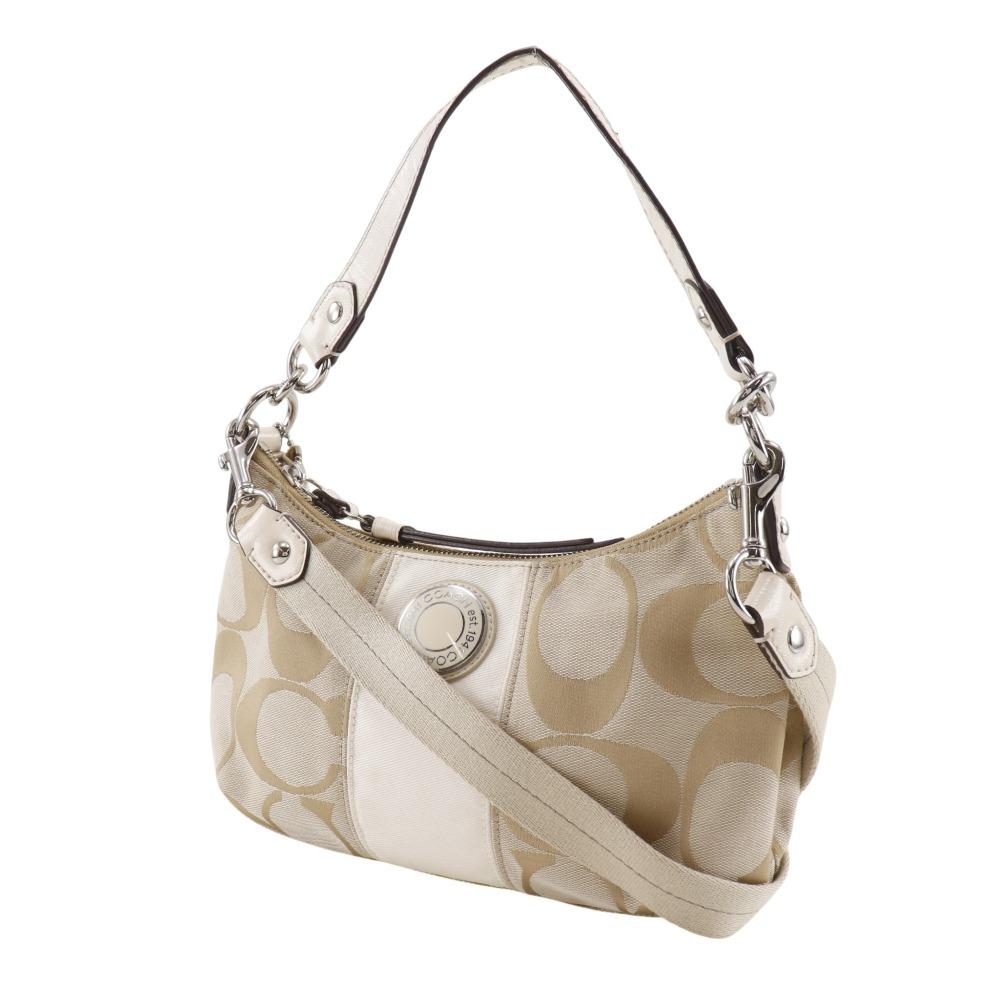 Coach Signature Shoulder Bag F19218 2WAY Beige Nylon Canvas Women Used