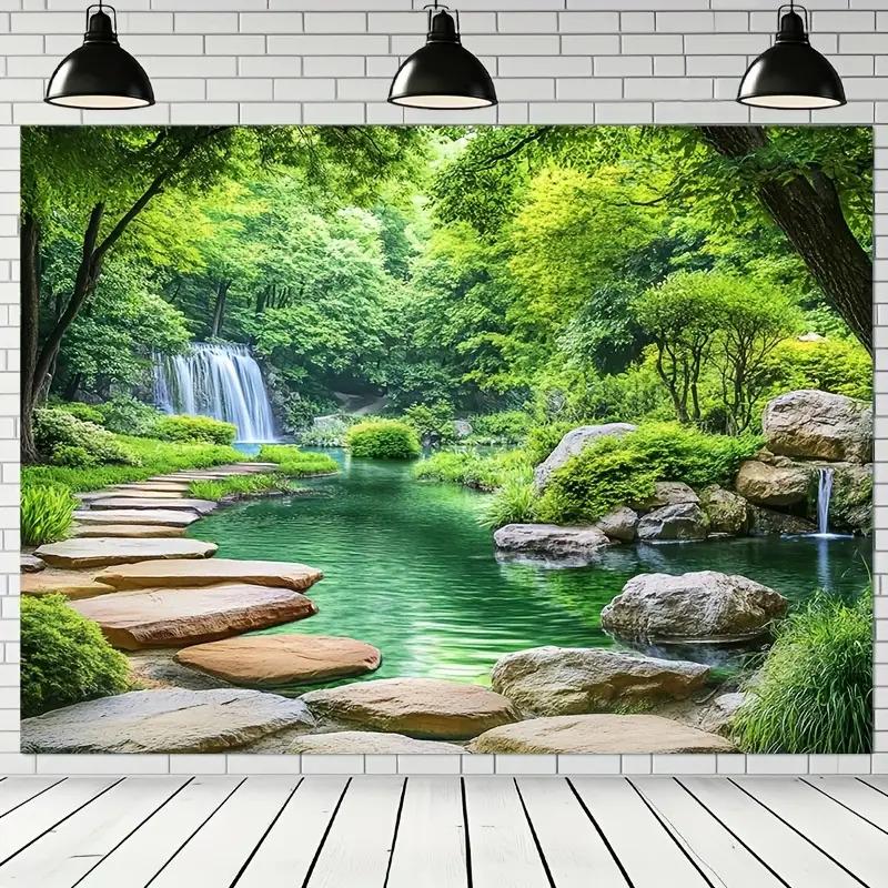 2D flat banner 1 piece - Green landscape with dense trees and water features home decoration bedroom decoration