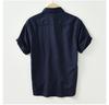 L990 Men's Minimalist Cotton Linen Square Neck Short Sleeve Shirt, Solid Color