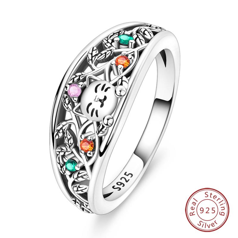 New Rings For Women 100% 925 Silver Star Moon Colorful Zircon Rings Fine Wedding Engagement Birthday Jewelry Gifts