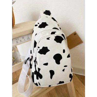 Cow Pattern Sling Bag, Cute Cartoon Canvas Chest Bag, Small Crossbody Bag For Outdoor Sports Travel College Bag Summer Dad Freshman