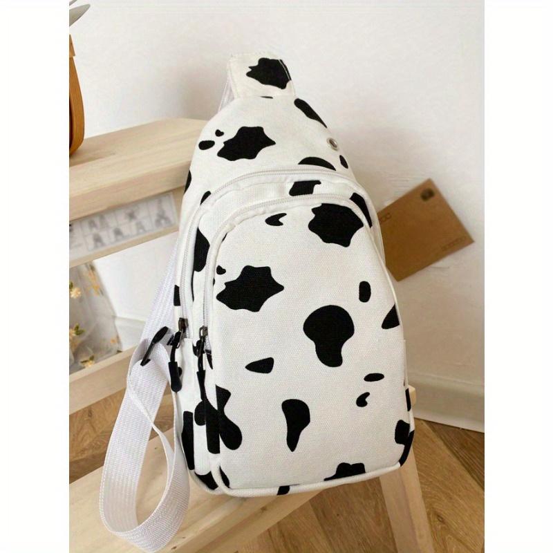 Cow Pattern Sling Bag, Cute Cartoon Canvas Chest Bag, Small Crossbody Bag For Outdoor Sports Travel College Bag Summer Dad Freshman