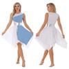 Womens Color Block Dance Dress Sleeveless Round Neck Design Asymmetrical Hem Performance Party Wear