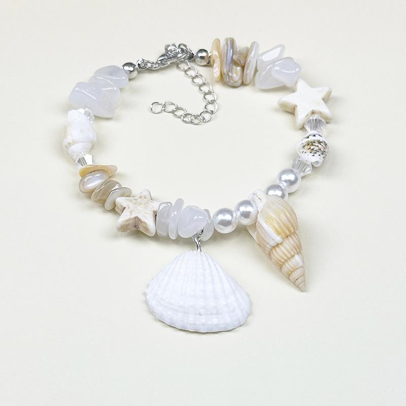 Handmade Seashell & Crushed Stone Bracelet with Lobster Clasp - Perfect Summer Travel Souvenir