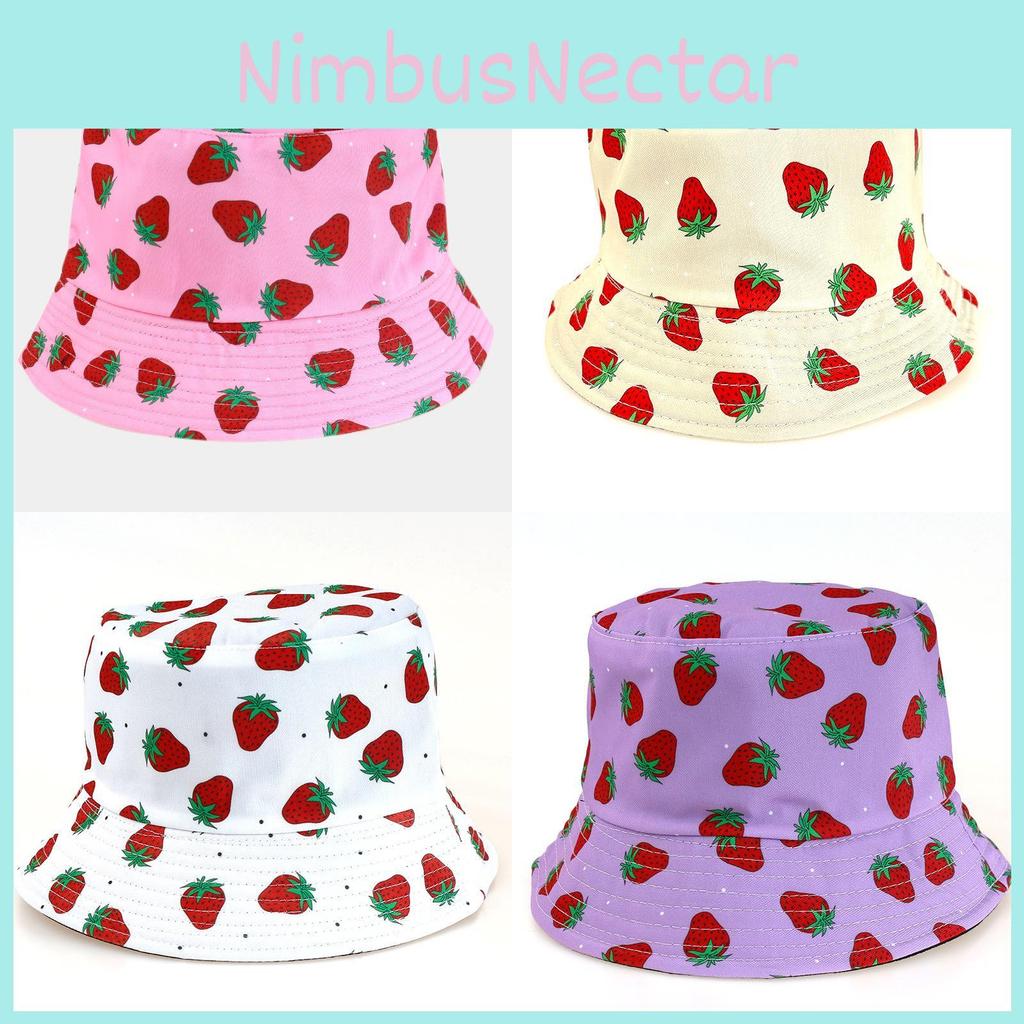 Double Sided Summer Strawberry Printed Fisherman Hat Outdoor Beach Sunshade Cap