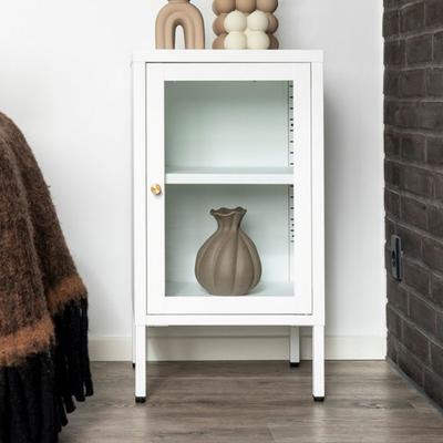 Small Sideboard 1 Door 38x35x70 Cm In Glass and White Metal