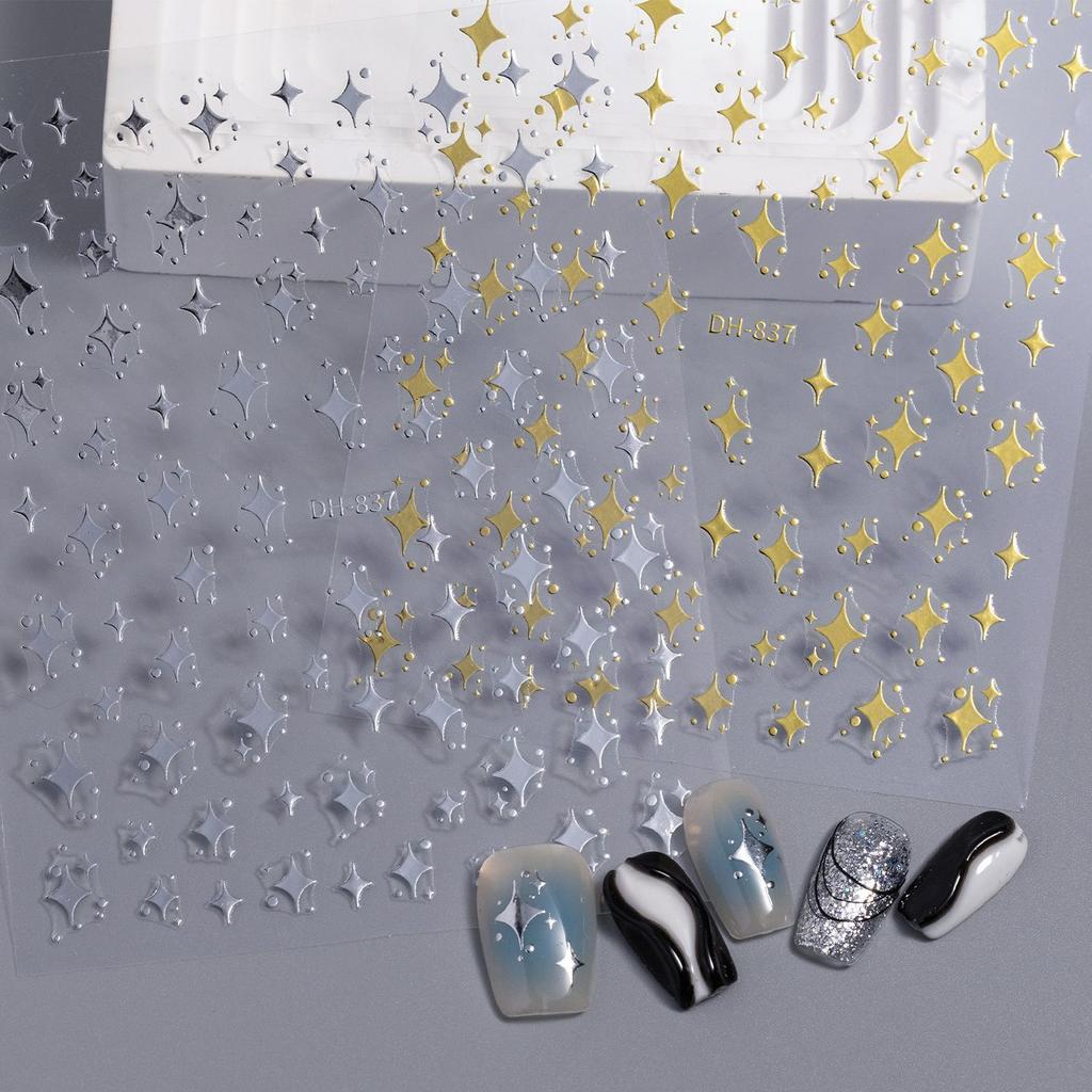 1/3/5Pcs Laser Gold Silver Star Stickers Cute Starburst Nail Art Decoration Stickers for Scrapbooking Journal Stationery