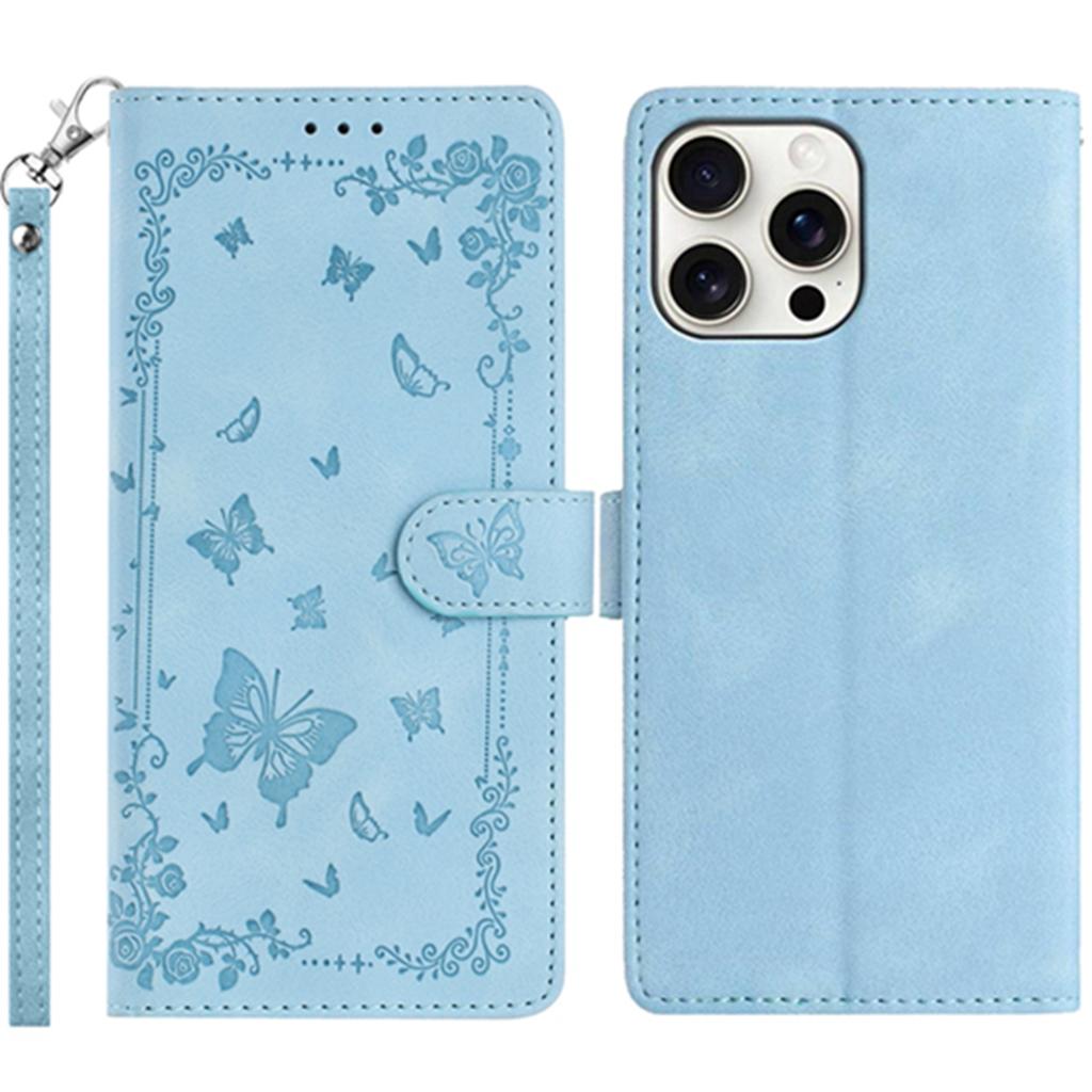 For iPhone 16 Pro Max Case Garden Imprinted PU Leather Wallet Phone Cover with Wrist Strap