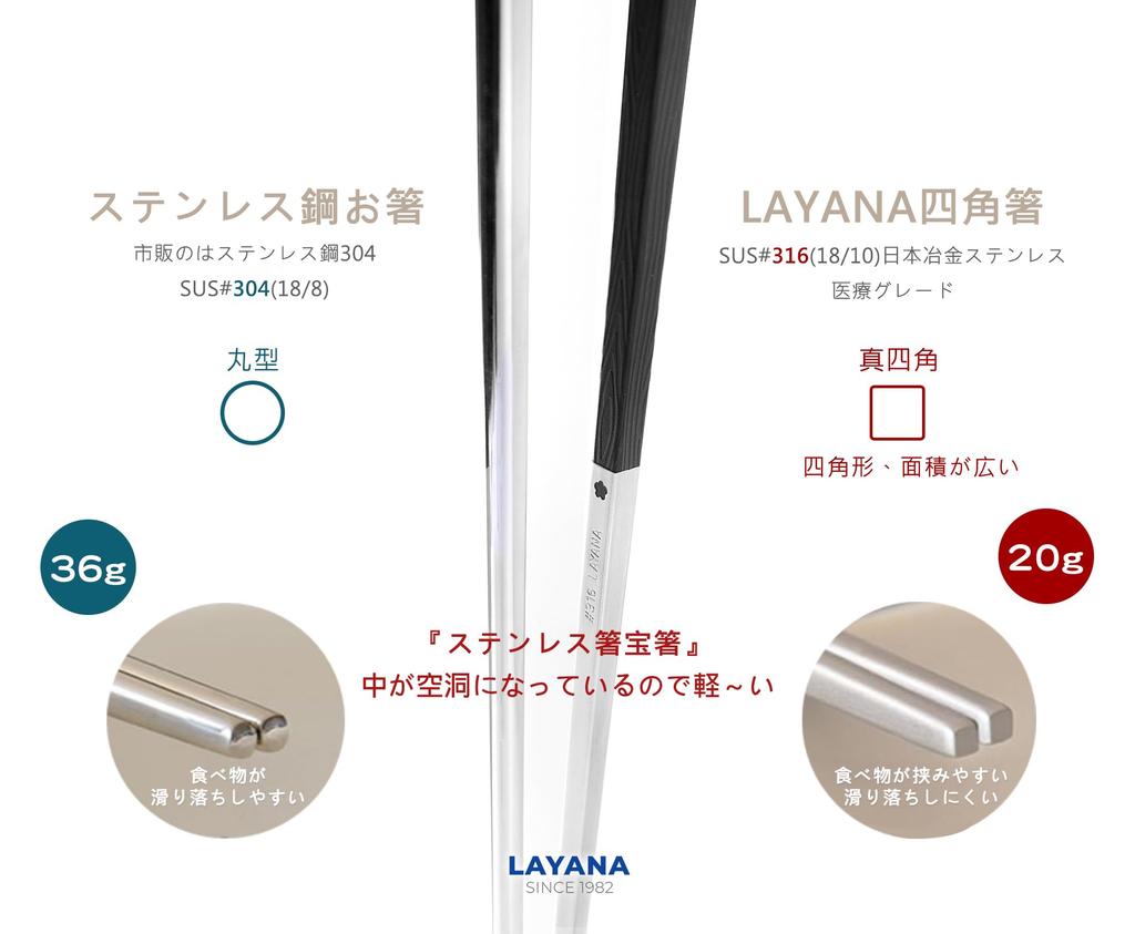 LAYANA Naczynie ze stali nierdzewnej kwadratowe Można myć w zmywarce Łatwe do mycia Można suszyć Pałeczki 23 cm 5 sztuk Zrobione na Tajwanie Higieniczne Trwałe Eko pałeczki dla