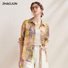 Zhaojun Women's Floral Ramie Long Sleeve Resort Blouse