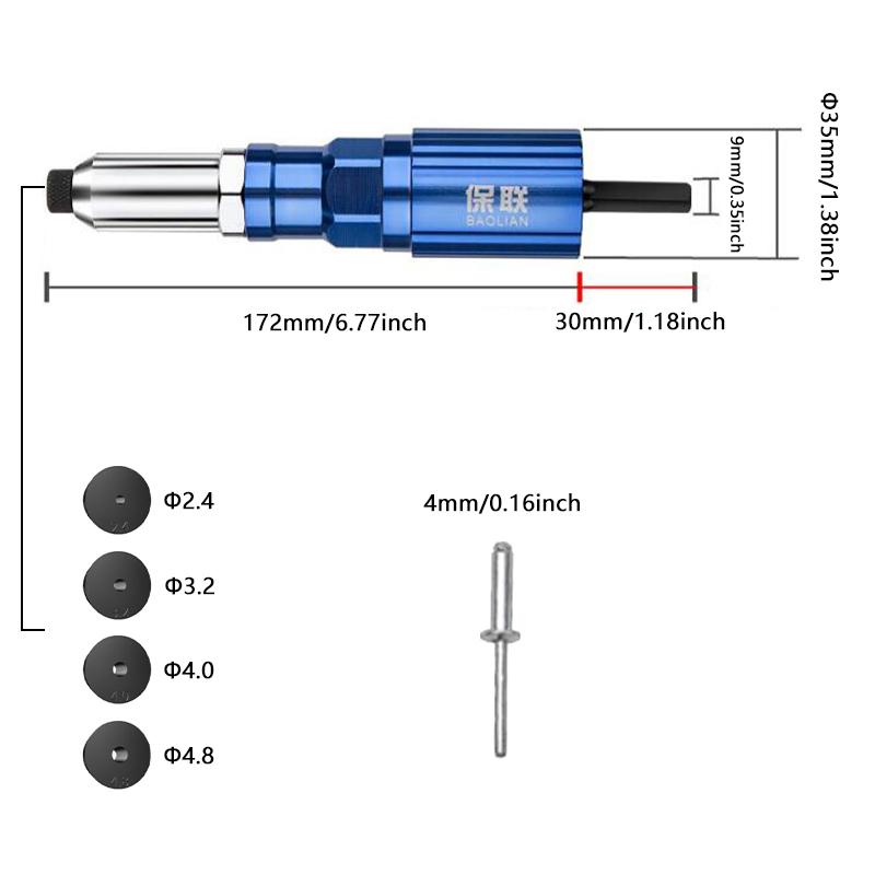 Riveting Machine Electric Rivet Gun Pull Rivet Core Conversion Head Electric Rivet Gun Adapter Insert Nut Pull Rivet Tool