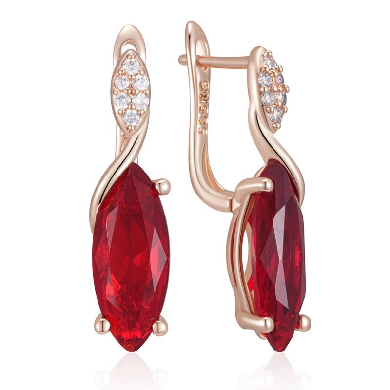 

Серьги-подвески ромбовидной формы с красным натуральным цирконом для женщин, цвет розового золота, высокое качество, повседневные, изящные, винтажные ювелирные изделия