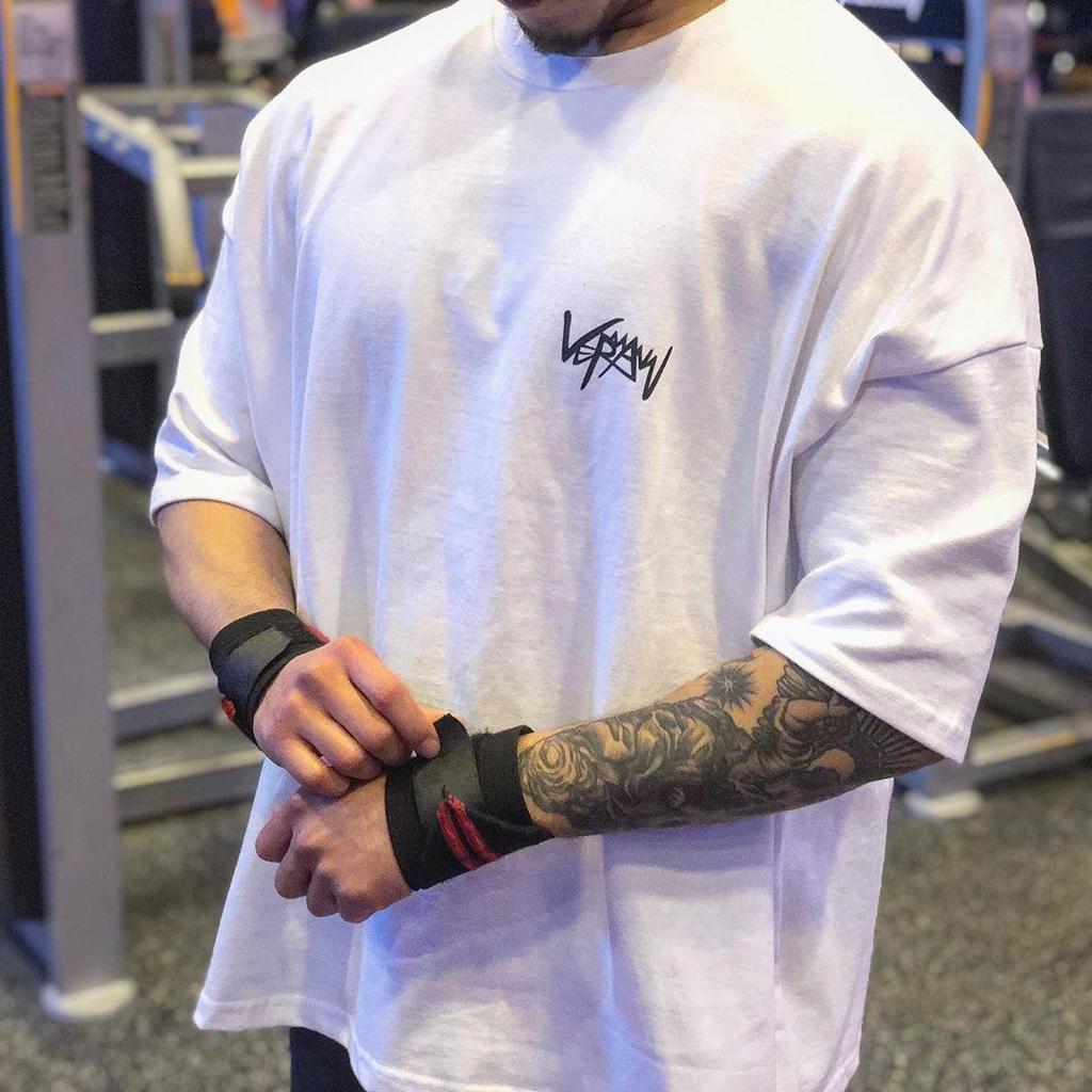 Men's T Shirt Gym Bodybuilding Clothing Short Sleeve Men Fashion Casual For Male Tops Fitness Oversized Tshirts