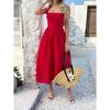 Women Vacation Style Solid Color High Waist Sleeveless Hanging Neck Long Dresses
