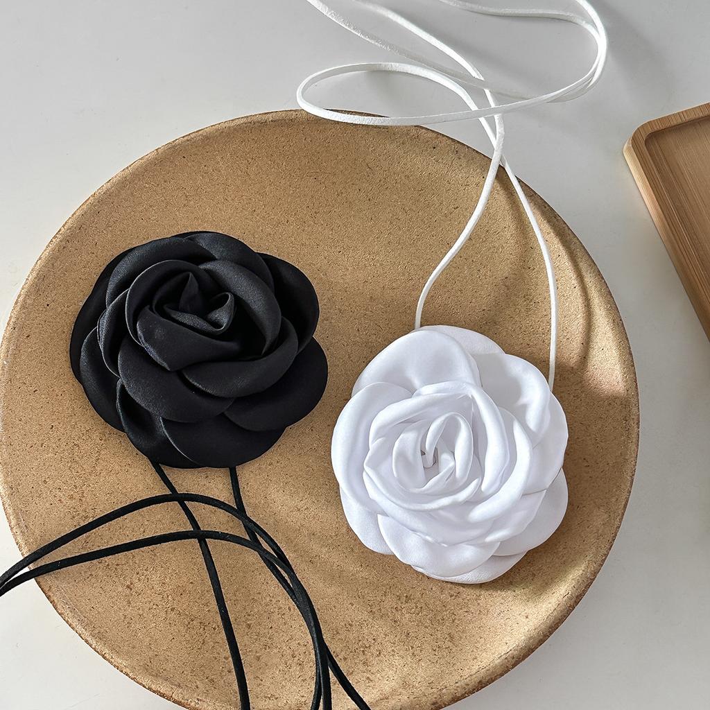 Handmade DIY Multi-purpose Strap Rose Collar, Fabric Flower Design Satin Necklace