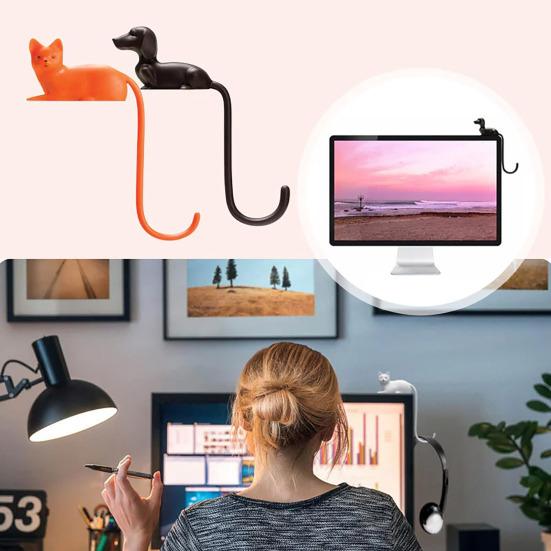 Söt husdjurssvanskrok för datorskärm, skrivbord, hörlurshängare, organiserare, hund-, kattsvans, självhäftande krok för upphängning av nycklar, kablar, hattar, datortillbehör