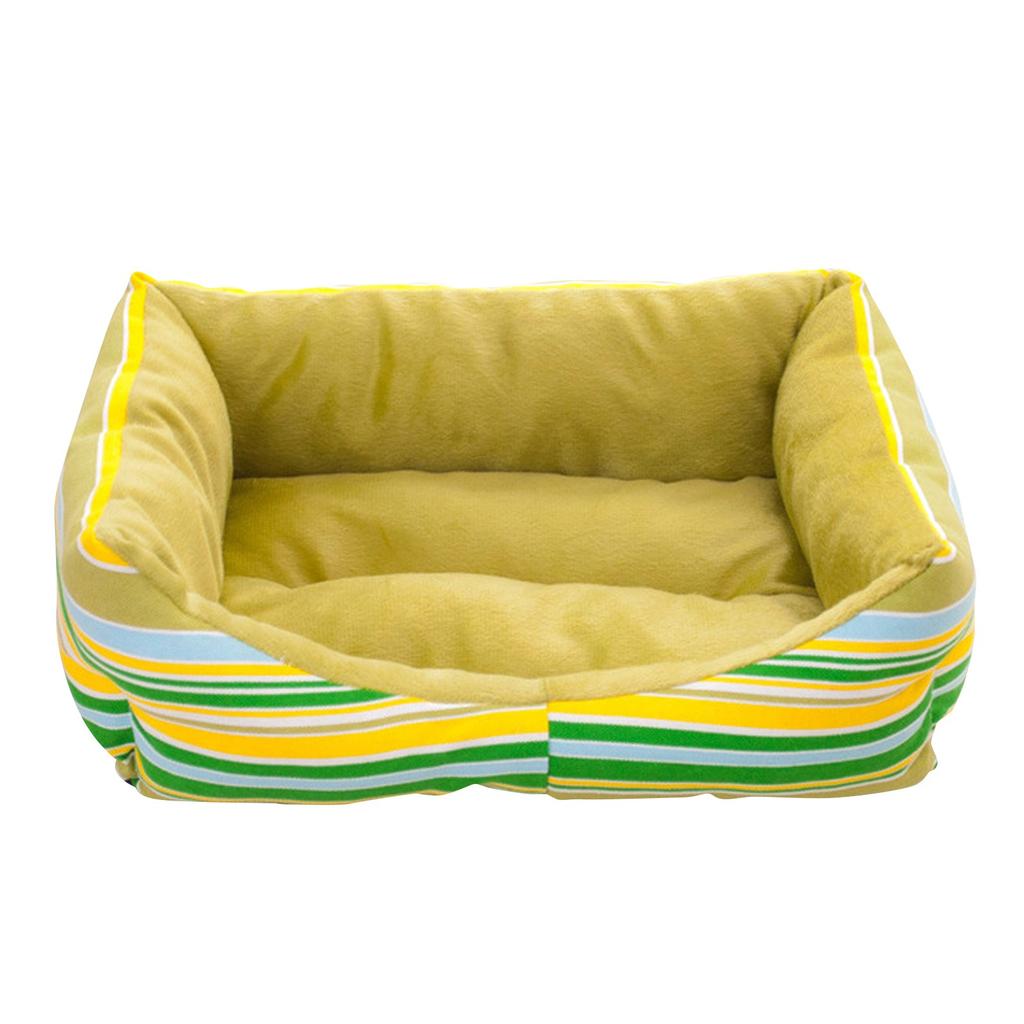 Rectangular Soft Plush Pet Bed with Striped Pattern and Raised Sides for Small Dogs and Cats Indoor Use