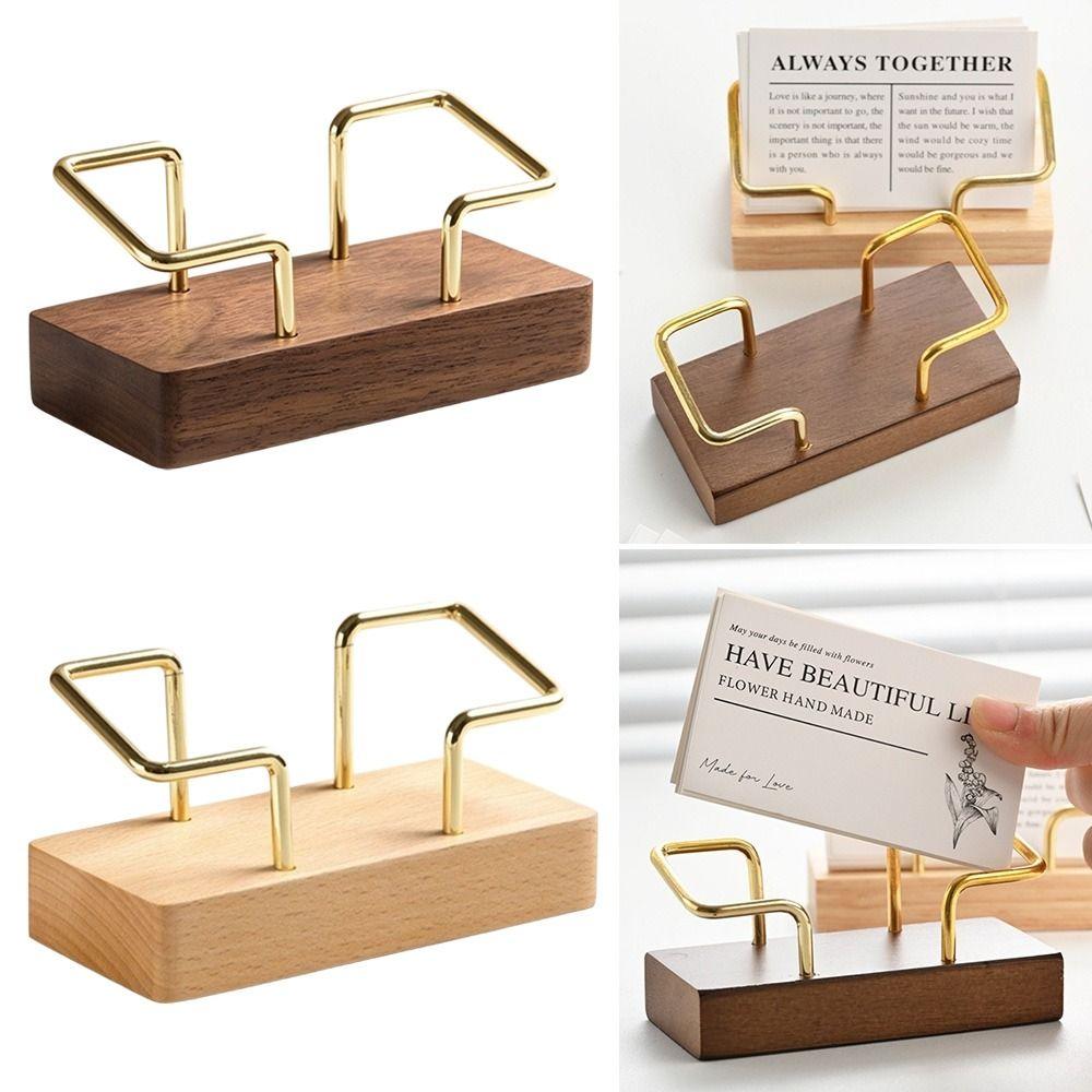 Multiple Styles Business Card Holder Metal Wood Combined Desk Card Display Rack  Reception