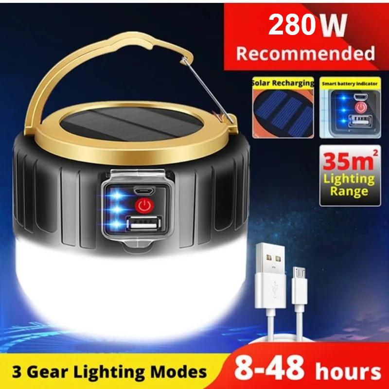 Waterproof Solar LED Camping Light Rechargeable Tent Lamp Portable Lanterns Outdoor Emergency Lights Market Energy Saving Bulb