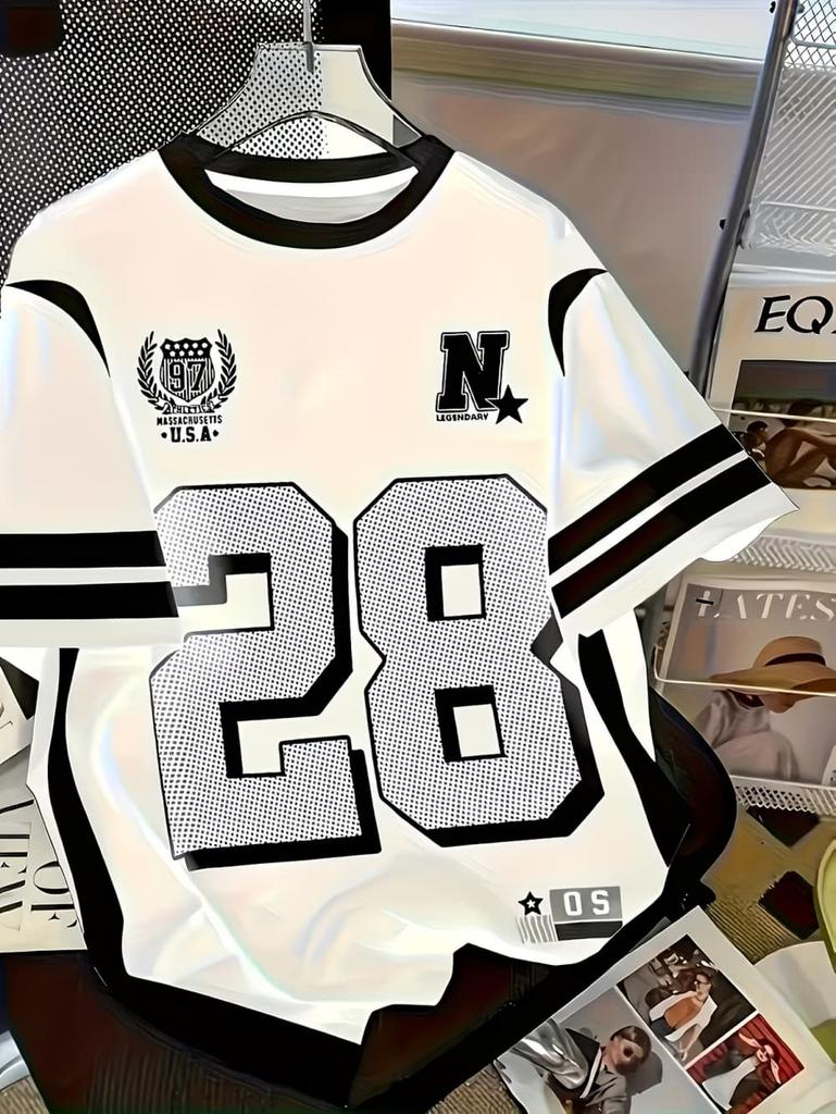 2026 Summer Children's Number Digital Print Pattern Sports American Style Top Round Neck Short Sleeve Cute T-Shirt Girls Clothes