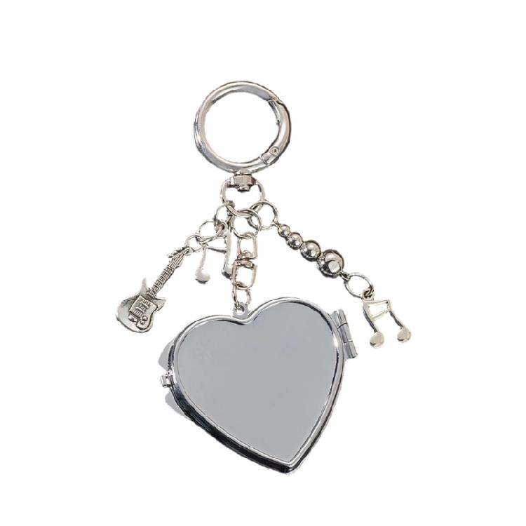 

Fashionable Punk Themed Foldable Mirror Keyring With Heart Shape Decors Portable Bag Pendant Keychain Bag Charm