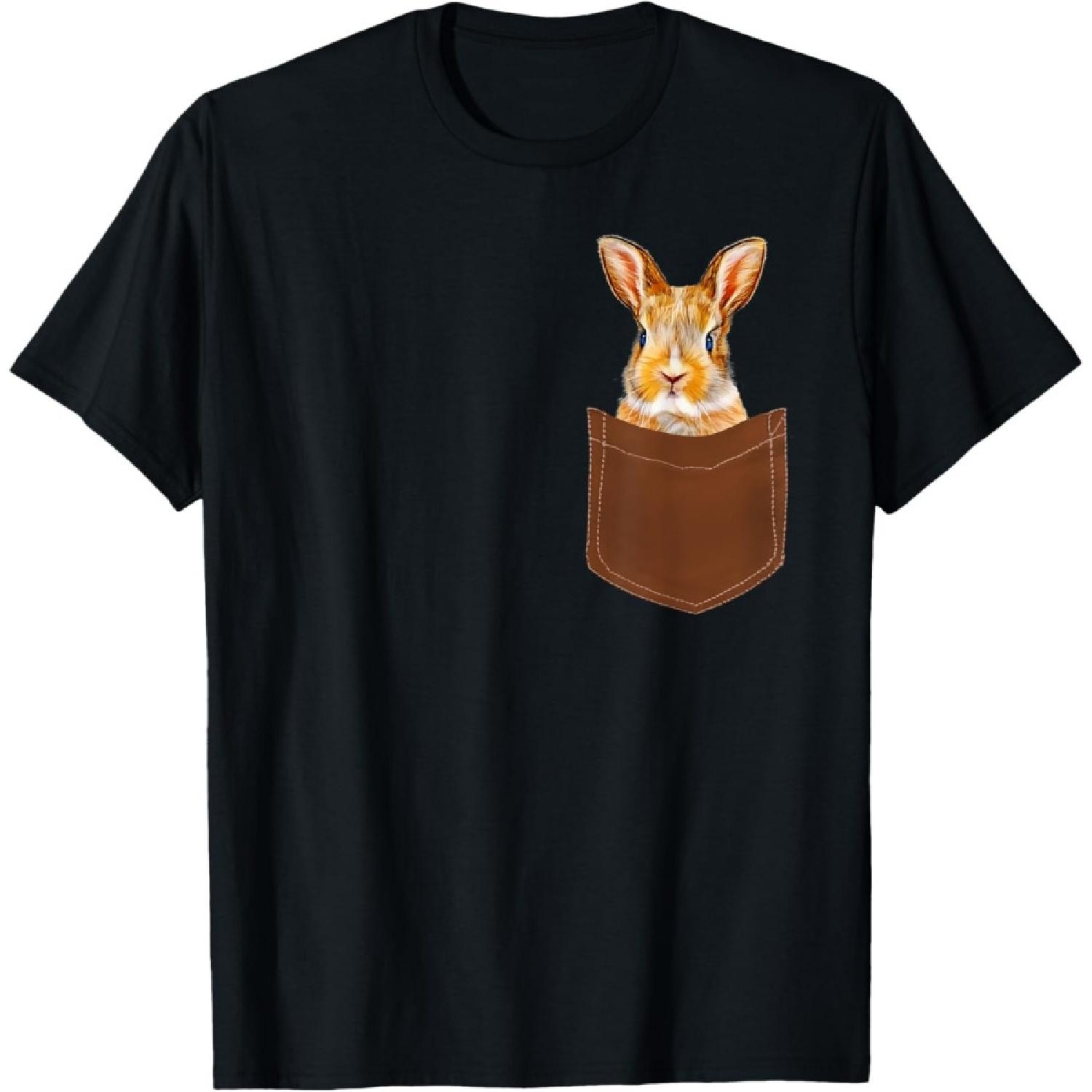 Funny Rabbit Shirt - Cute Bunny in Pocket Men Women Kids T-Shirt S