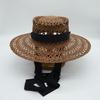 Brown Hollow Hand-Woven Raffia Panama Jazz Top Hat Flat Straw Hat Summer Men'S And Women'S Vacation Beach