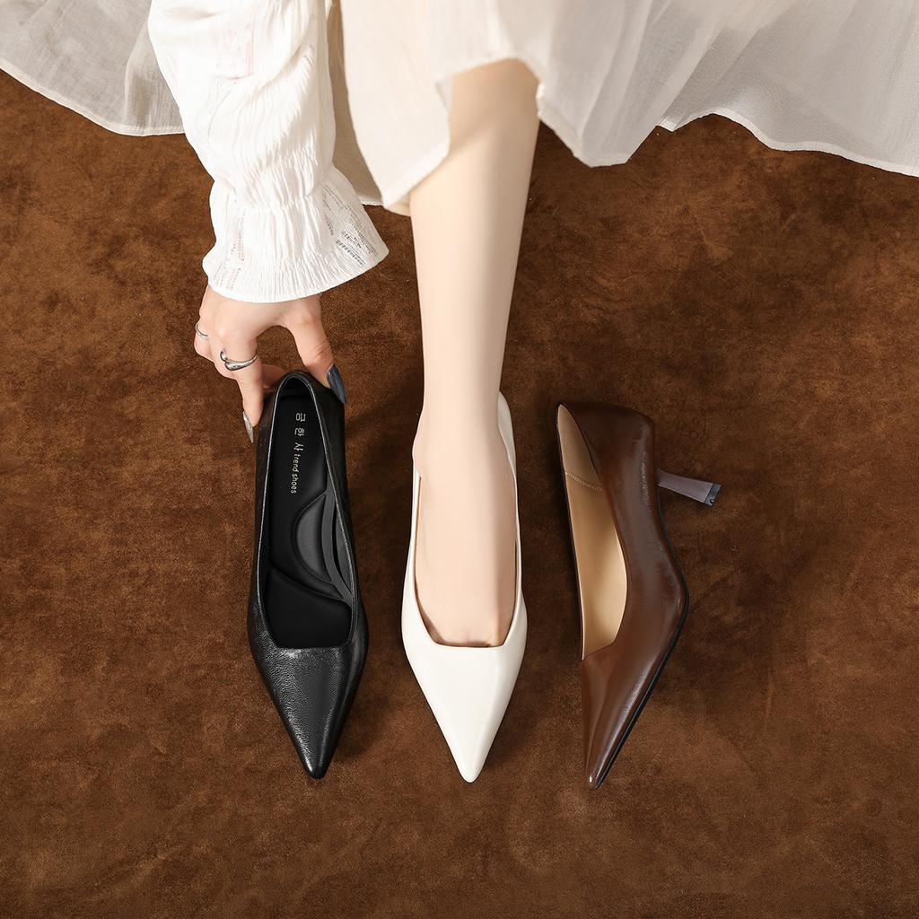 Temperament pointed beautiful French not tired feet single shoes spring new temperament thin heel white high heels women's high sense