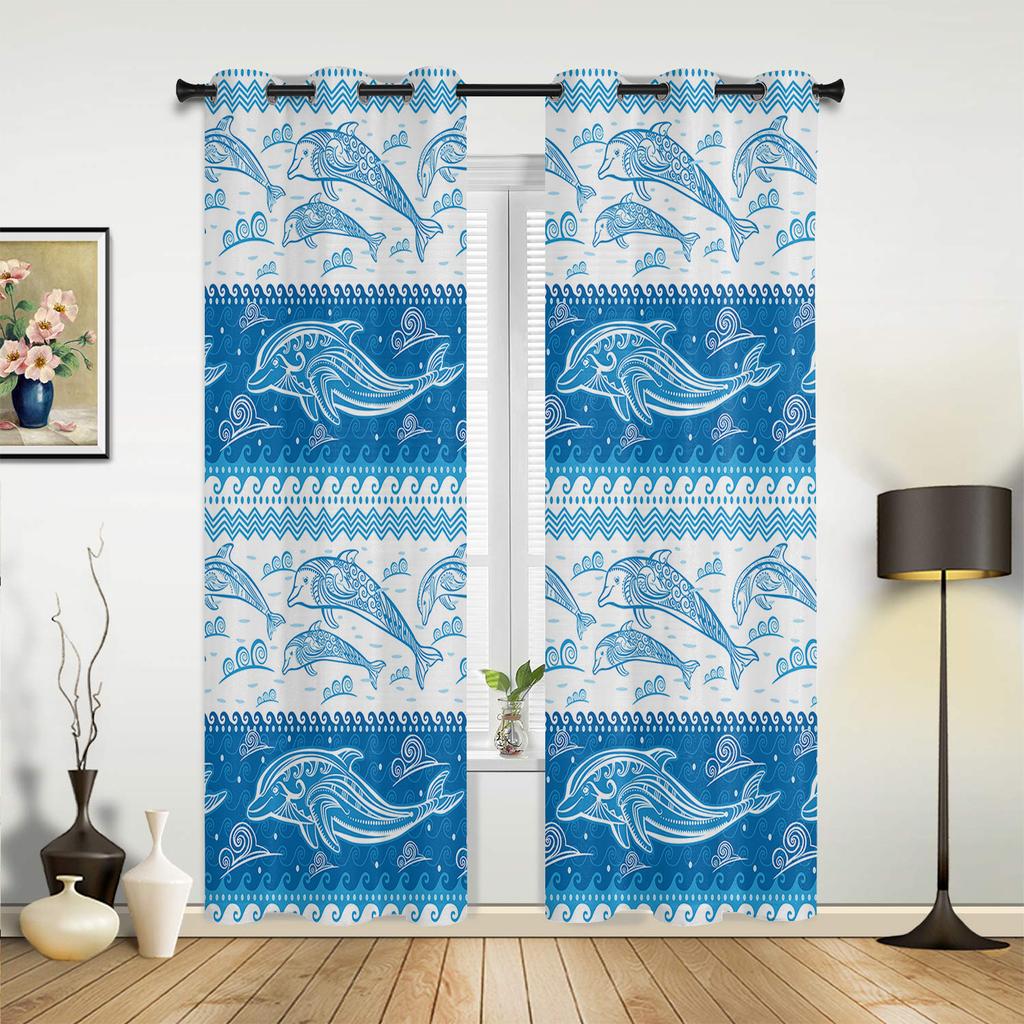 Sommer Delphin Wellen Textur Moderne Fenster Vorhänge für Wohnzimmer Schlafzimmer Vorhang Küche Behandlung Jalousien Vorhänge