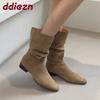 Fashion Fashion Pleated Ladies Ankle Modern Boots With Low Heel Shoes Pointed Toe Flock Women Short Boots Female Pumps Shoes