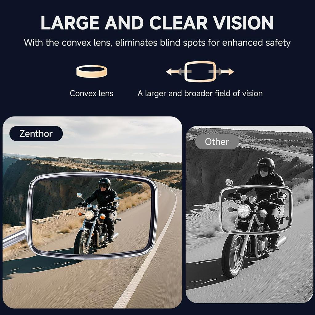 Universal Motorcycle Mirrors - M10 Chrome Rectangle Handlebar Rearview Mirrors Compatible With Honda Shadow MSX125 Kawasaki Vulcan Z900 Suzuki SV650