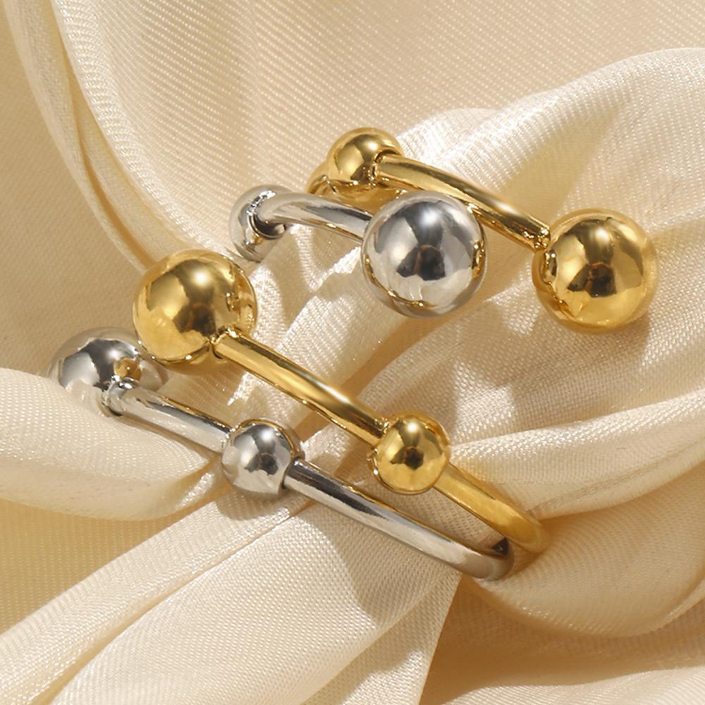 MamacitaSlay 316L Stainless Steel Four Layer Double Color Ball Open Ring Waterproof 18K Gold Plated Jewelry Women's Charm Ring