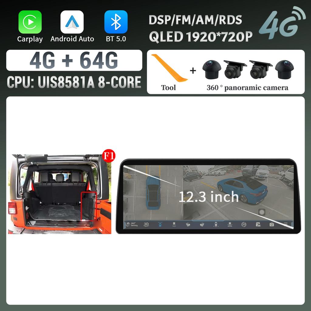12.3inch Car Radio Stereo For Jeep Wrangler 2011-2017 Android 14 Multimedia Navigation 4G GPS WIFI Wireless Carplay Touch Screen