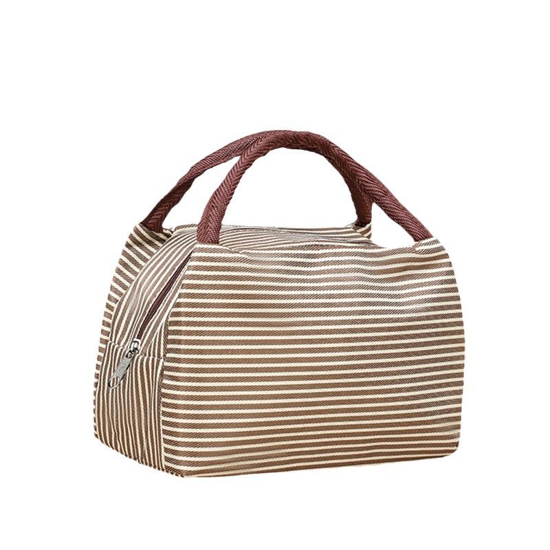 Insulated Fashion Stripe Trapezoid Lunch Handbag with Aluminum Foil
