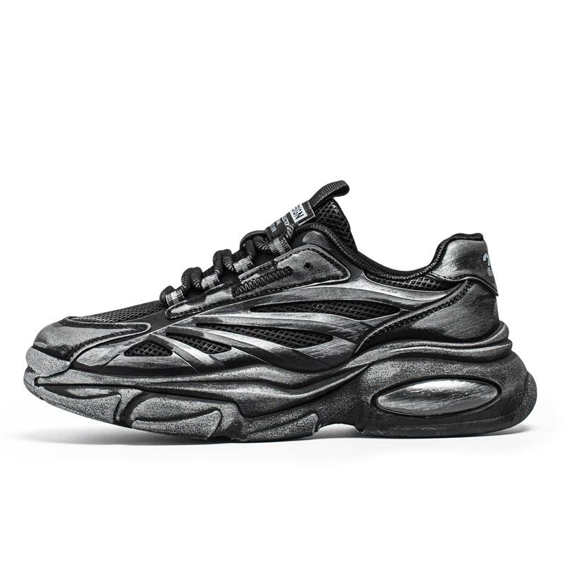 2025 autumn and winter new mesh breathable sports shoes wipe old mesh casual shoes thick sole heightening dad shoes men's shoes