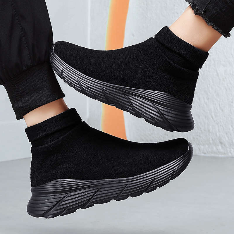 Fashion Knitting Height Increasing Women's Medium Heel Shoes Oxford Cute Heels For Women Dark Blue Shoes Sneakers Sports Overseas