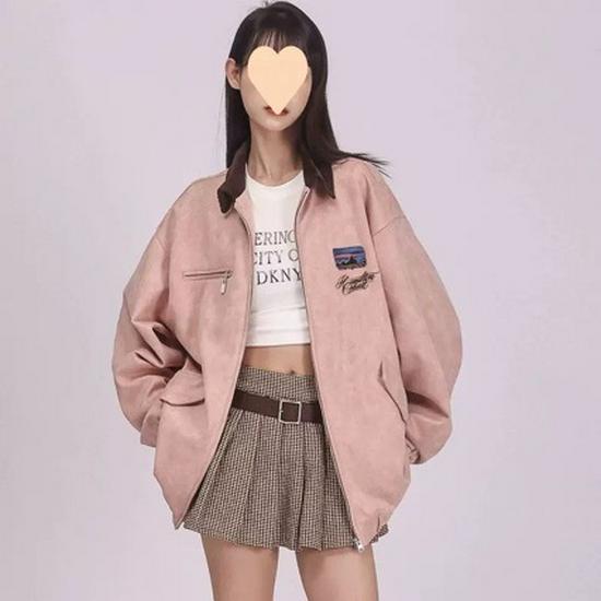 Women's Retro Baseball Jacket: Spring/Autumn Loose-Fit Pilot Design