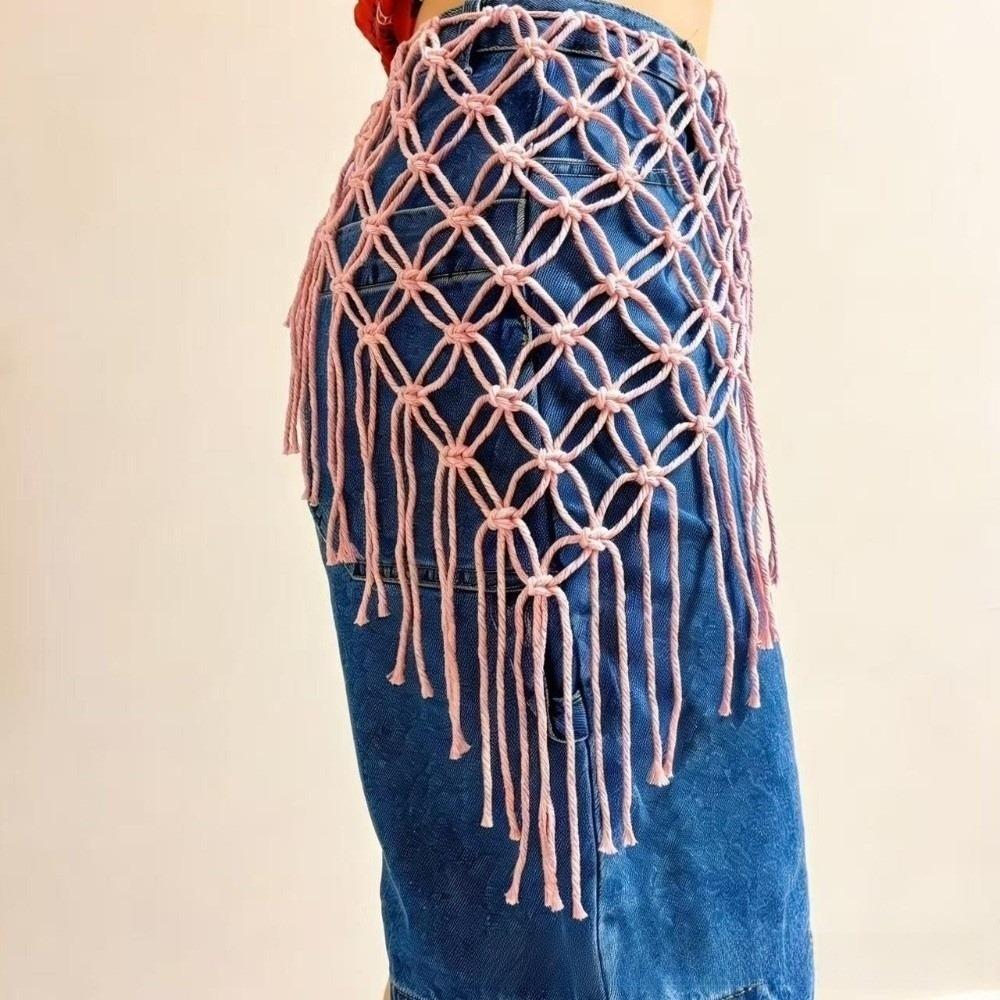 Bohemian Netted Fringe Waistband Decorative Tassel Ethnic Design Waist Wrap Handwoven Bikini Cover Up Women's Waist Accessory