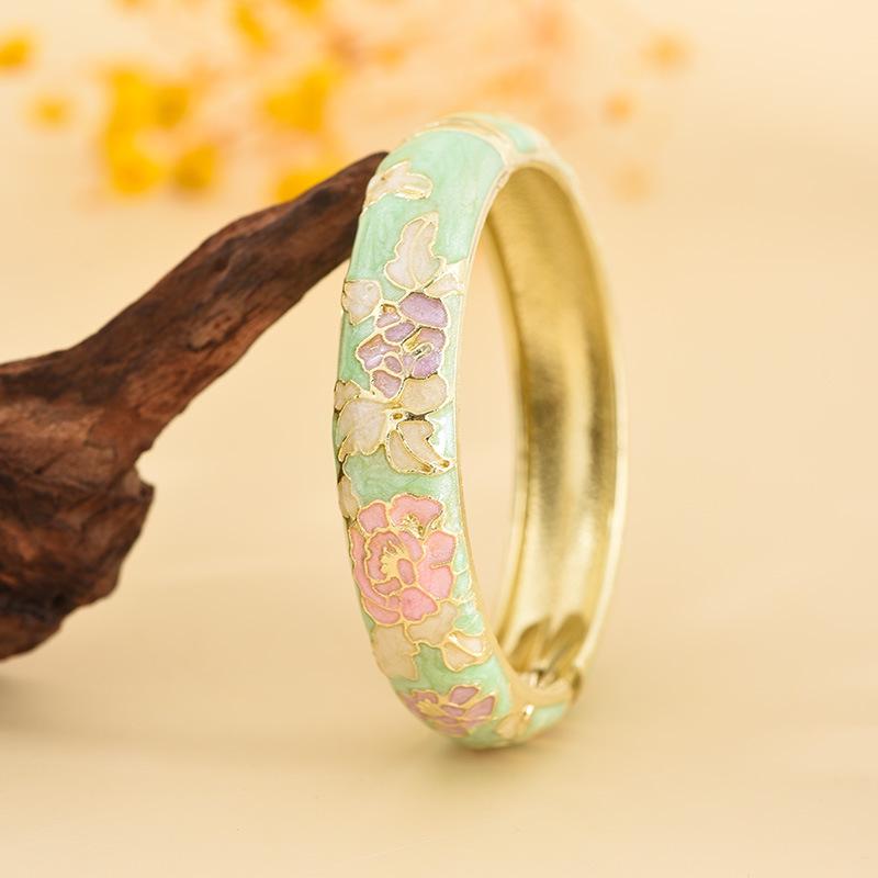 Cloisonné Pfingstrosenblüte Mode Armband - Perfektes Souvenir Geschenk für Freundin oder Mama
