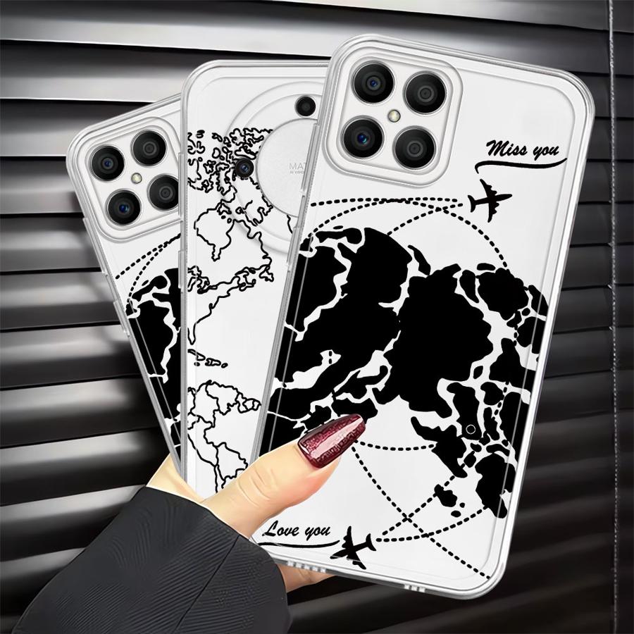 Linienflugzeug Topografische Karte Weiche Handyhülle für Honor X8b X9b X8 X8a 90 Lite X7b X9a