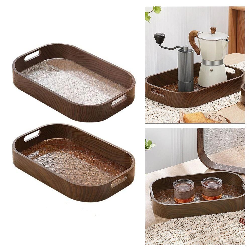 

Imitation Wood Grain Begonia Flower Plate Transparent Kettle Tray Luxury Storage Tray Dried Fruit коричневий