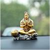 Sedící Hanuman Ji Murti na palubní desku auta, Náboženská soška idolu ve zlaté a stříbrné barvě, Pryskyřičný materiál, 12 x 8 x 10 cm pro Púju, Dárek, Dekoraci