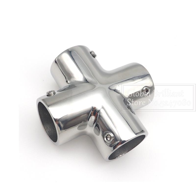 Boat Hand Rail Fittings 4 Way Cross Tube Pipe Connector Tee Joint for 7/8" 1" Tube Heavy Duty Marine Grade 316 Stainless Steel